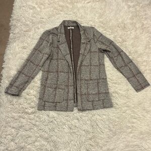 Maurices Blazer Women size M Open Front Plaid Jacket Pockets